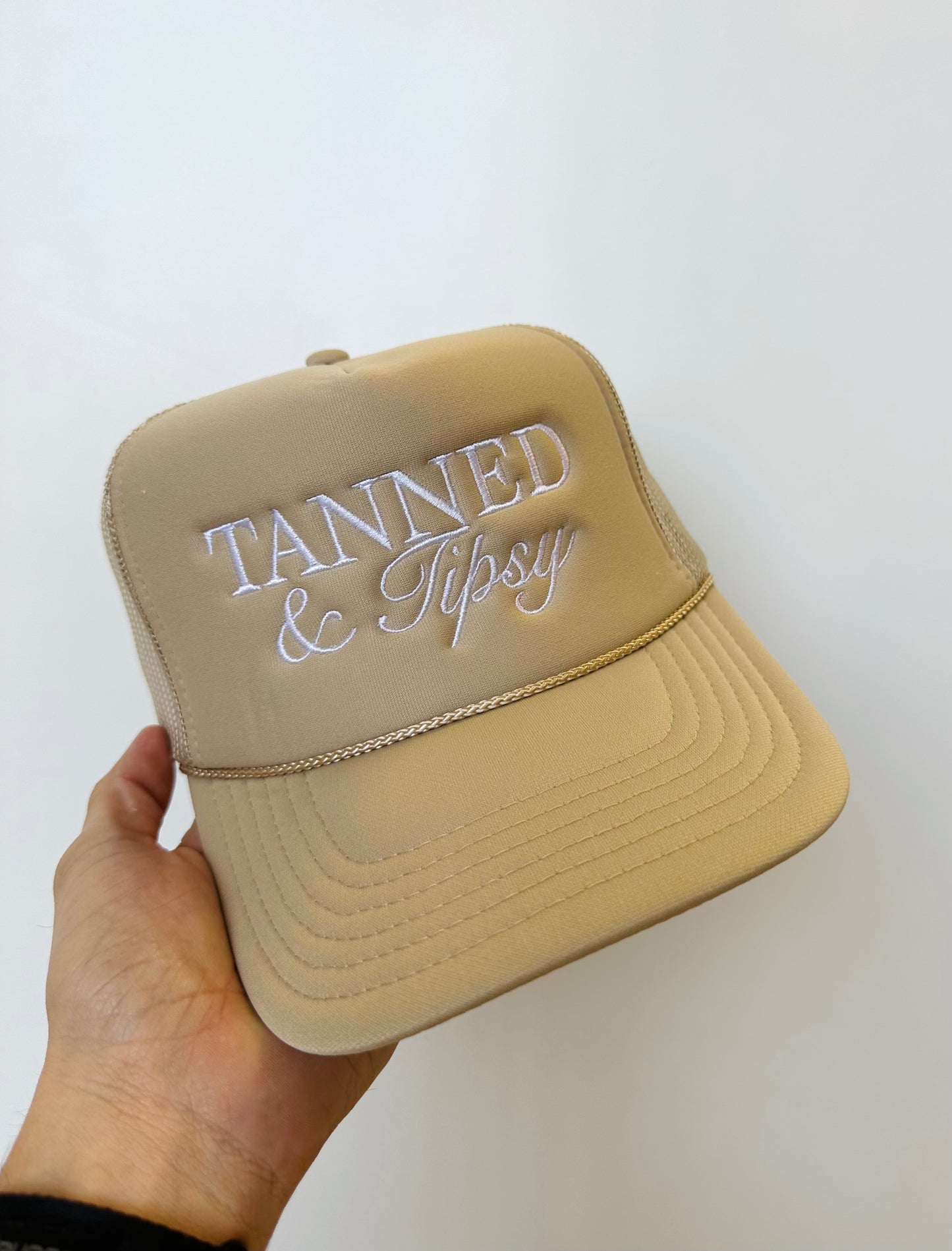 Tanned & Tipsy - Tan Embroidery Trucker Hat