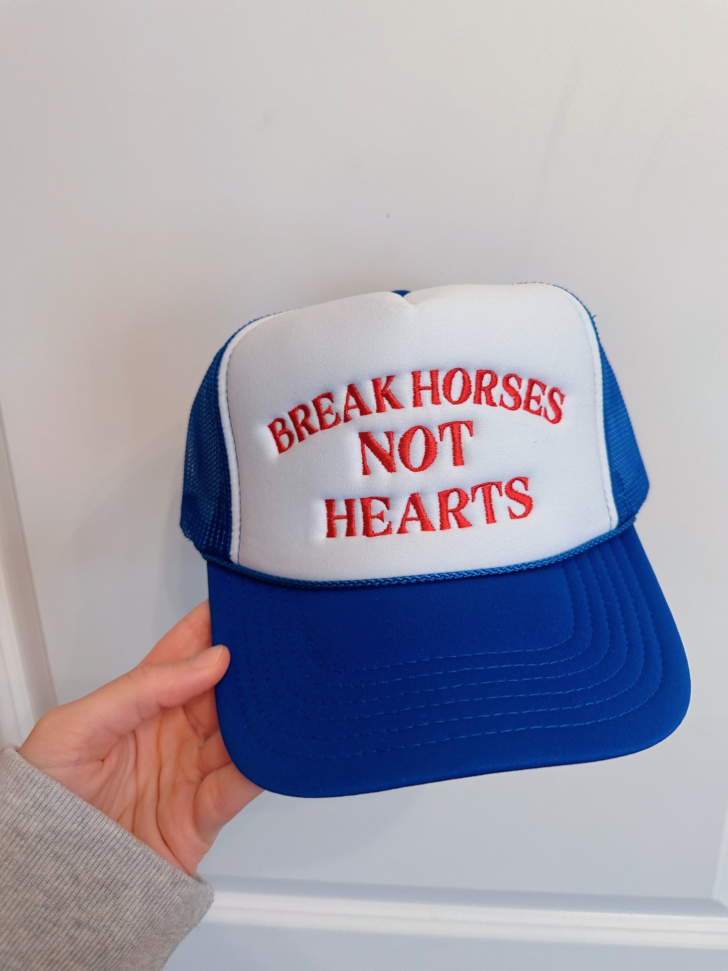 Break Horses Not Hearts Blue Trucker Hats