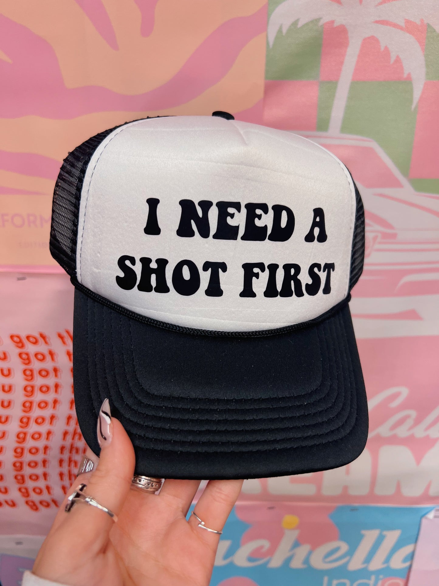 I Need A Shot Black Trucker Hat