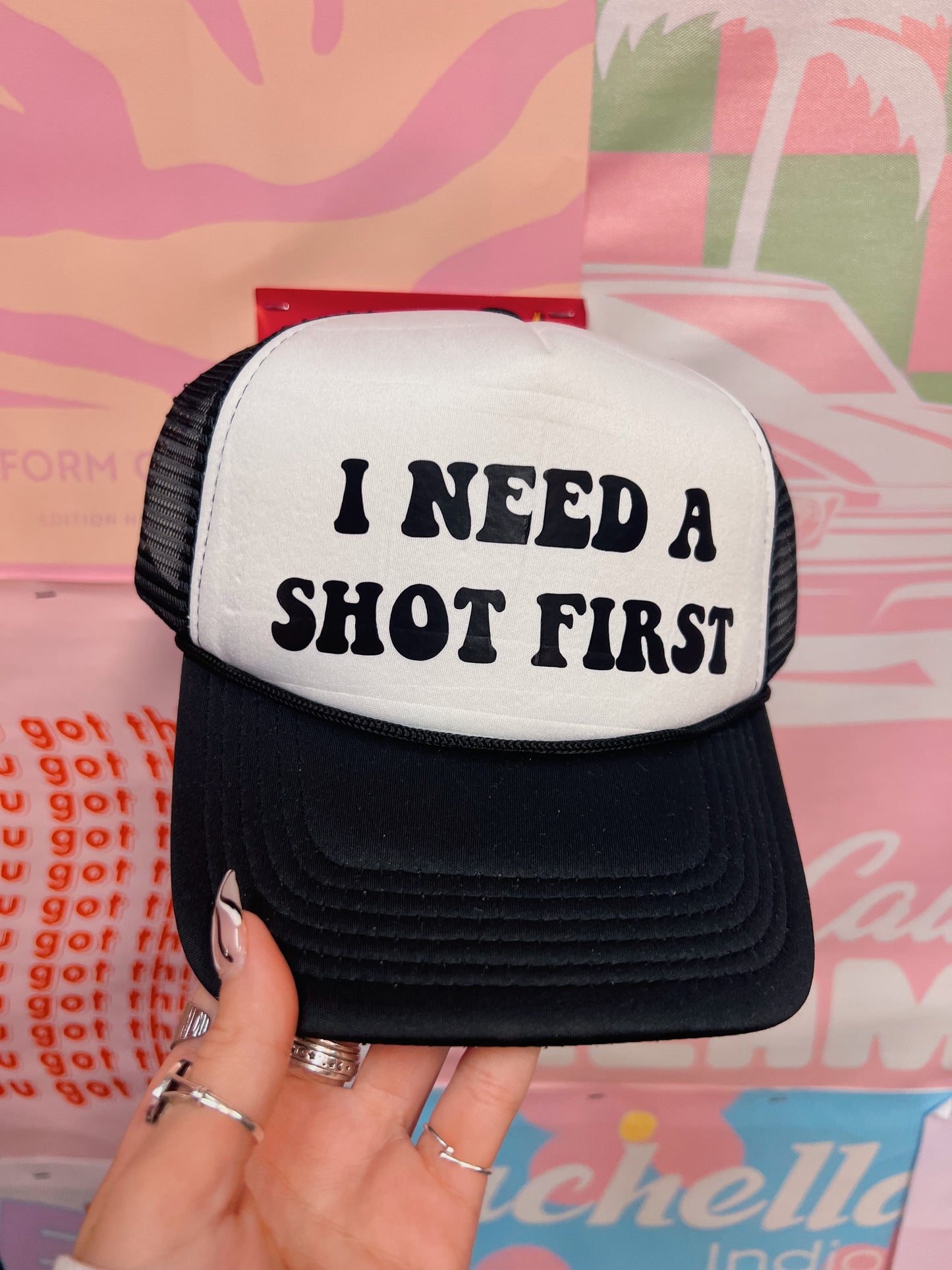 I Need A Shot Black Trucker Hat