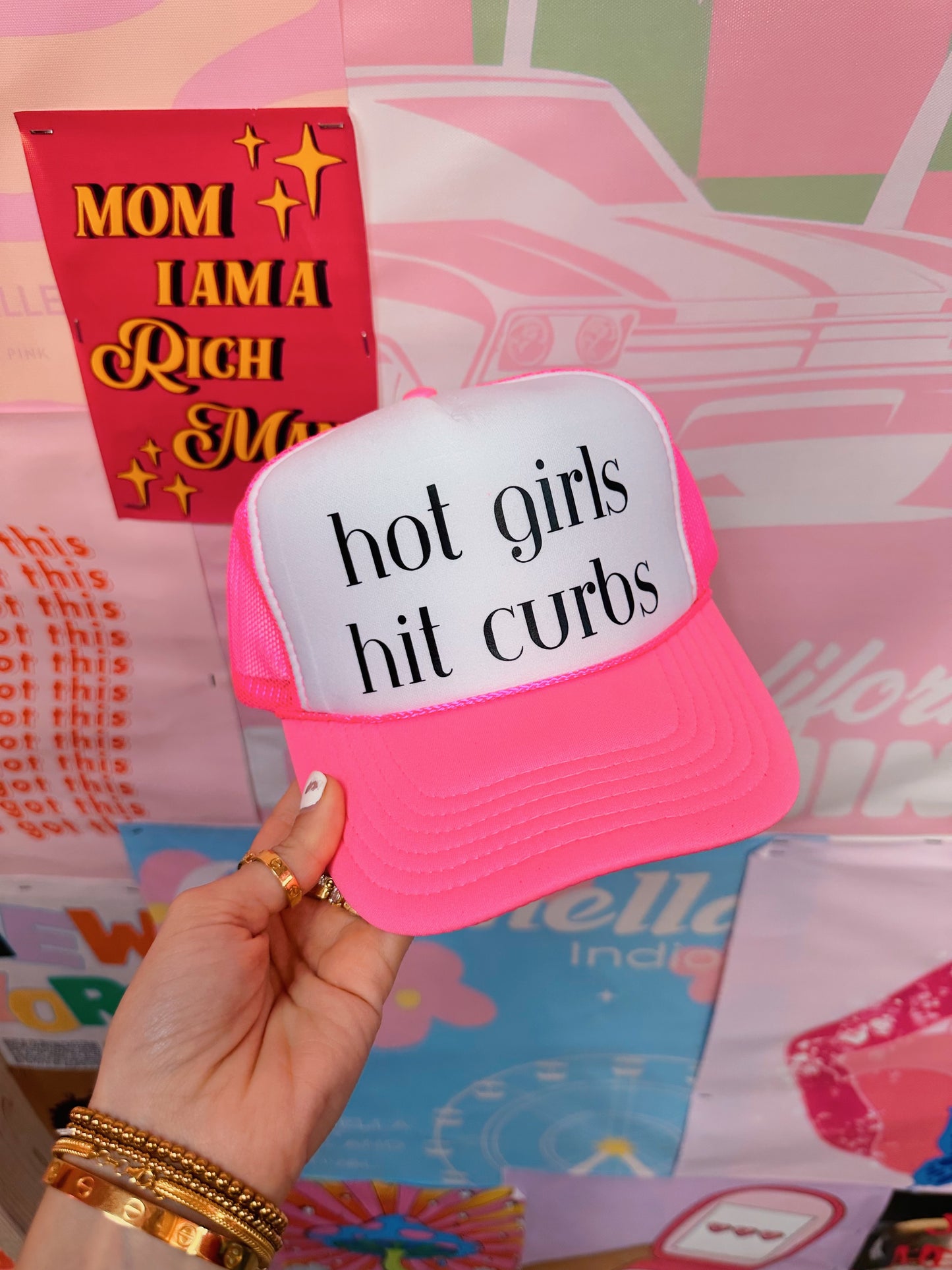 Hot Girls Hit Curbs Neon Pink Trucker Hat