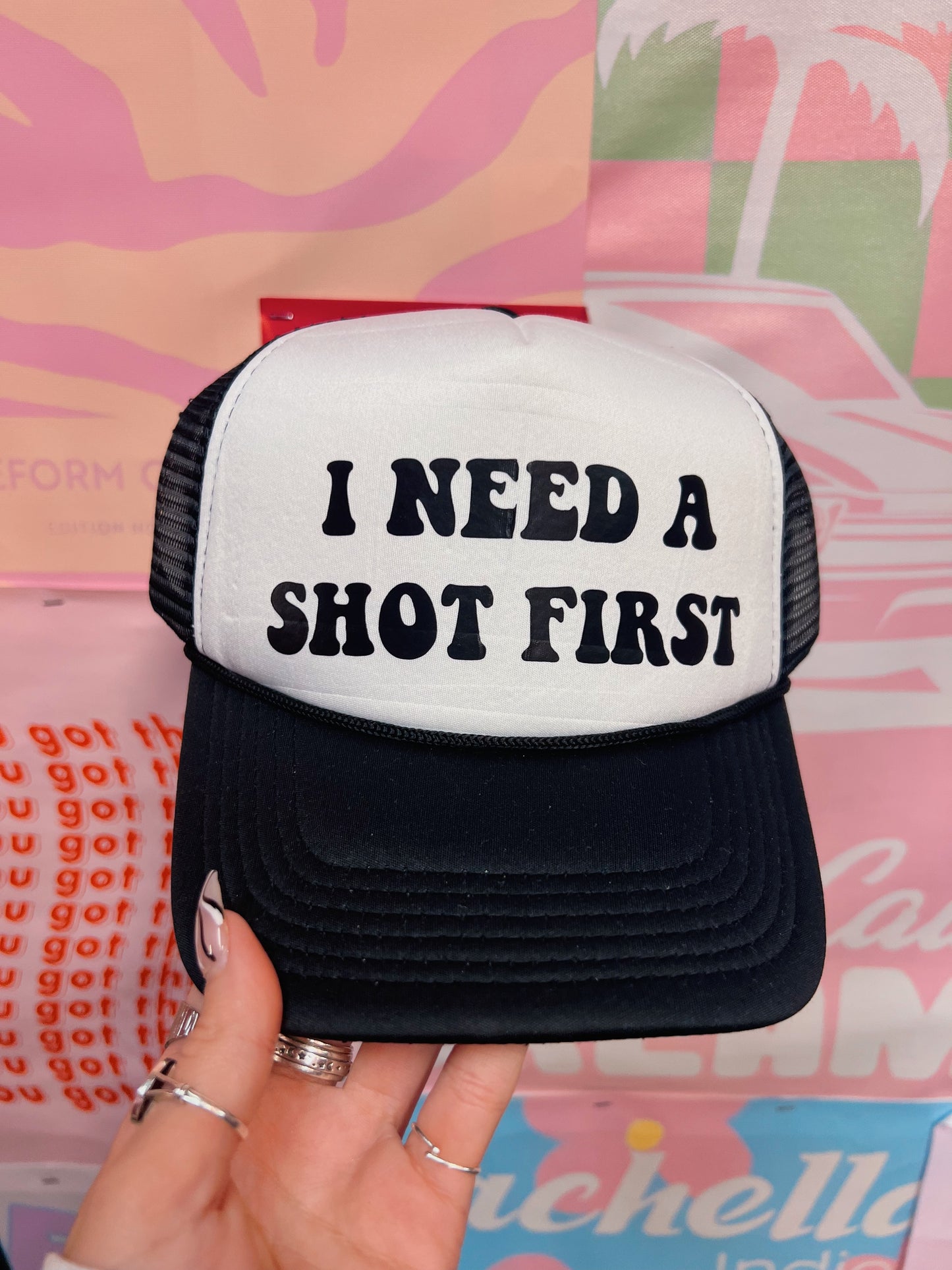 I Need A Shot Black Trucker Hat