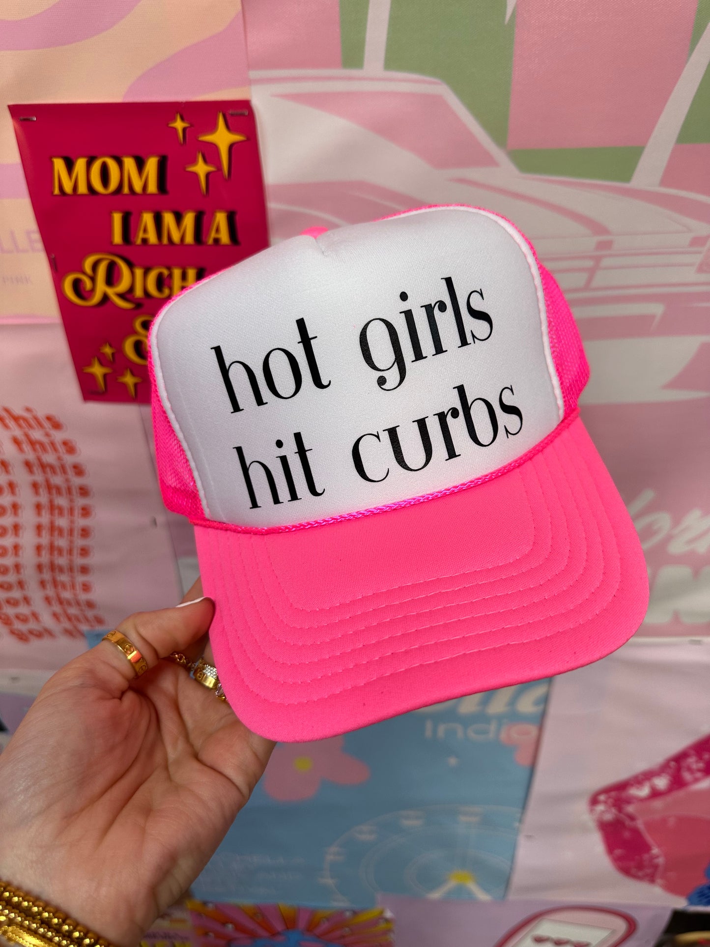 Hot Girls Hit Curbs Neon Pink Trucker Hat