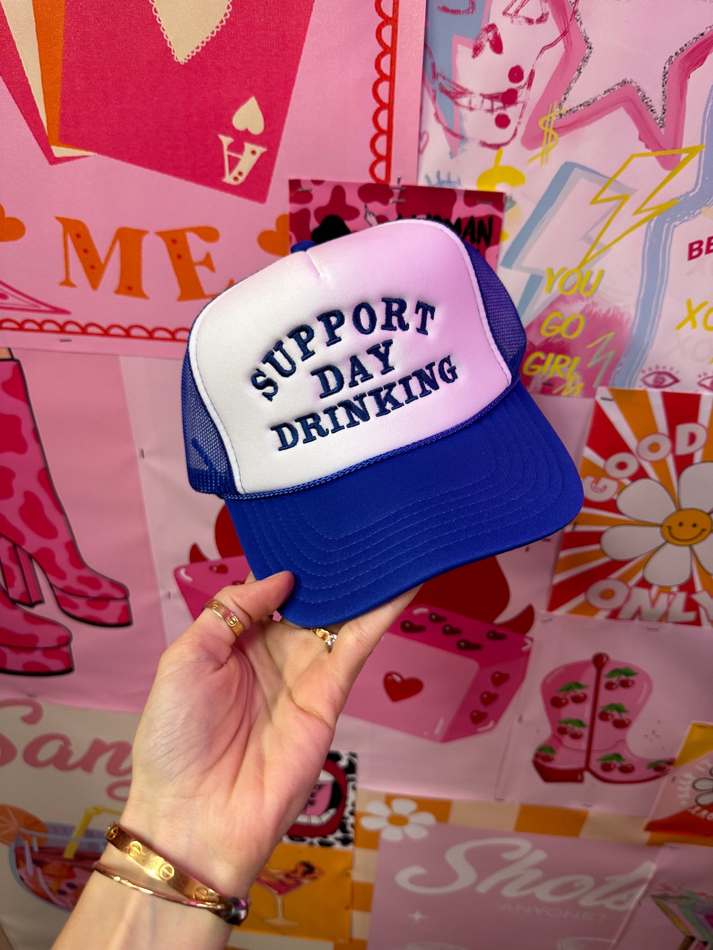 Support Day Drinking Blue Trucker Hat