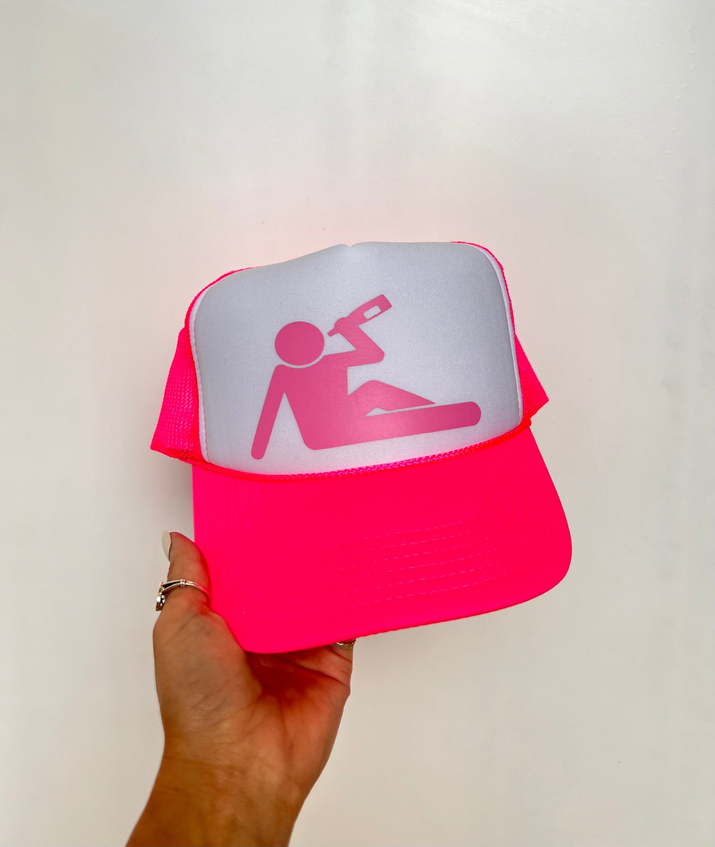 Hot Pink Drinking Hat - Vinyl Trucker Hat