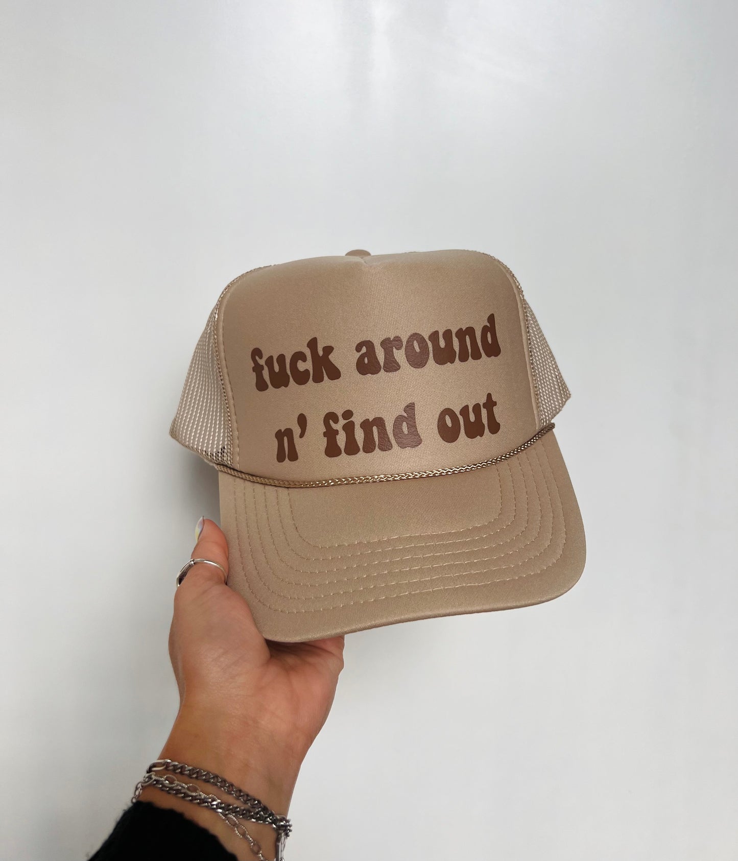 Fuck Around N' Find Out - Tan Vinyl Trucker Hat