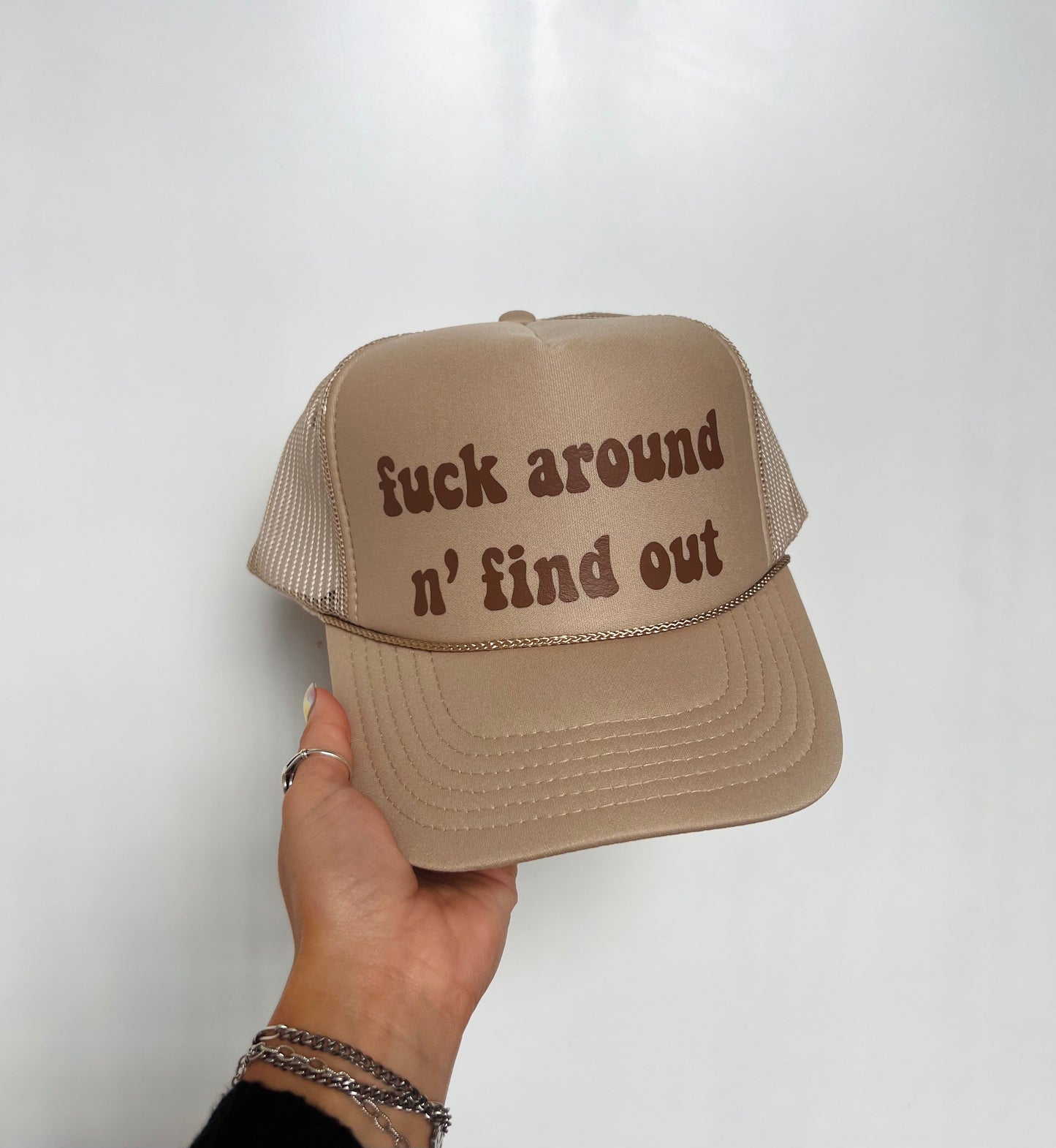 Fuck Around N' Find Out - Tan Vinyl Trucker Hat