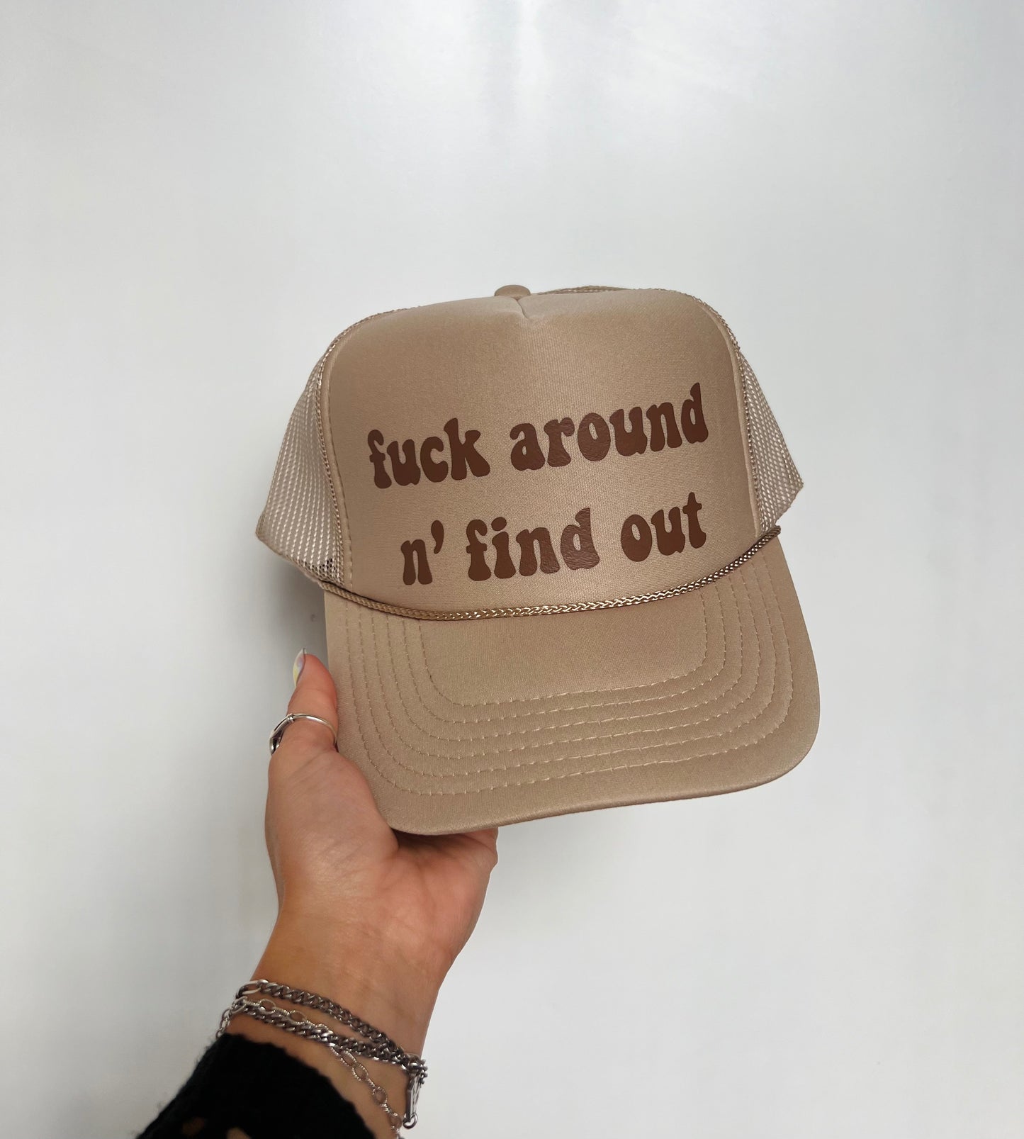 Fuck Around N' Find Out - Tan Vinyl Trucker Hat