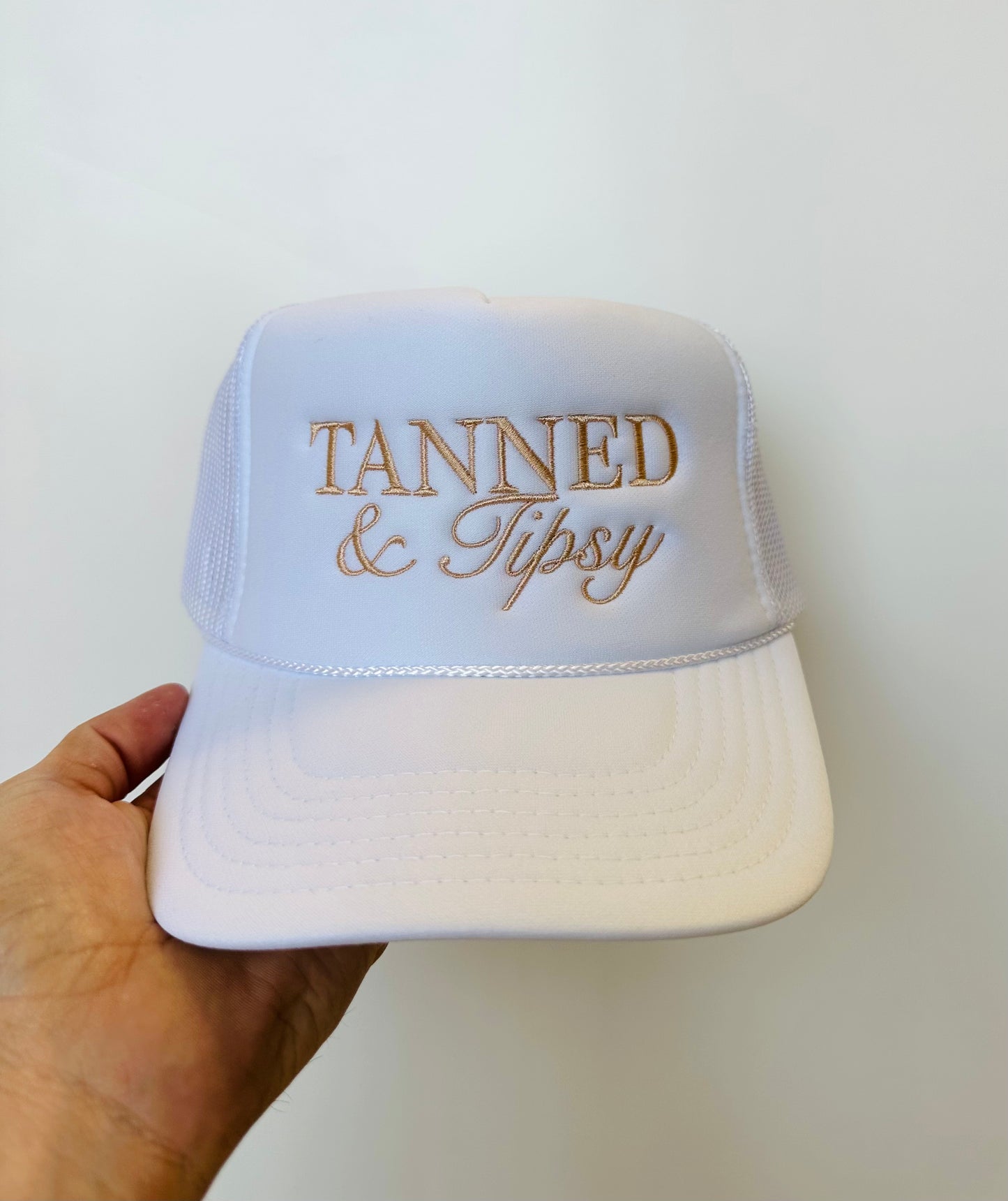 Tanned & Tipsy - White Embroidery Trucker Hat