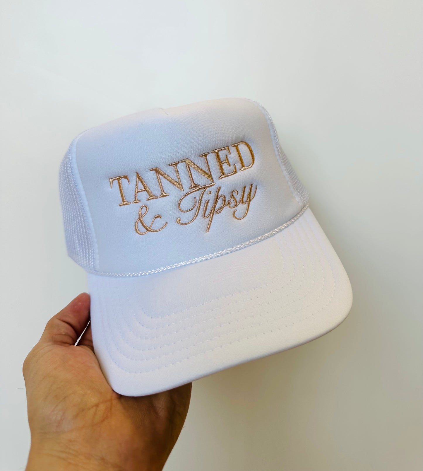 Tanned & Tipsy - White Embroidery Trucker Hat