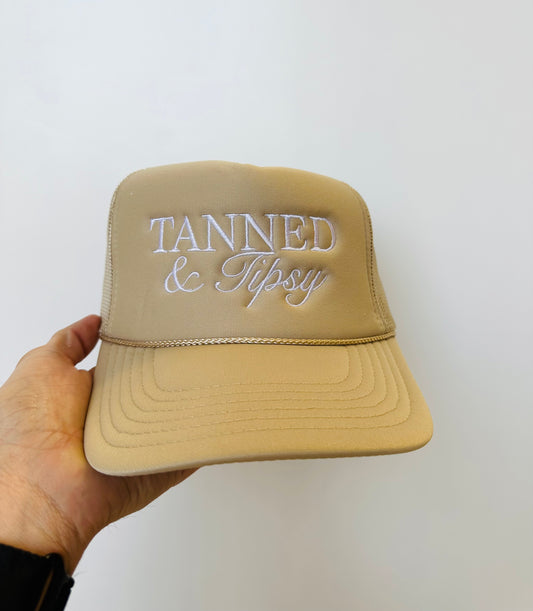 Tanned & Tipsy - Tan Embroidery Trucker Hat