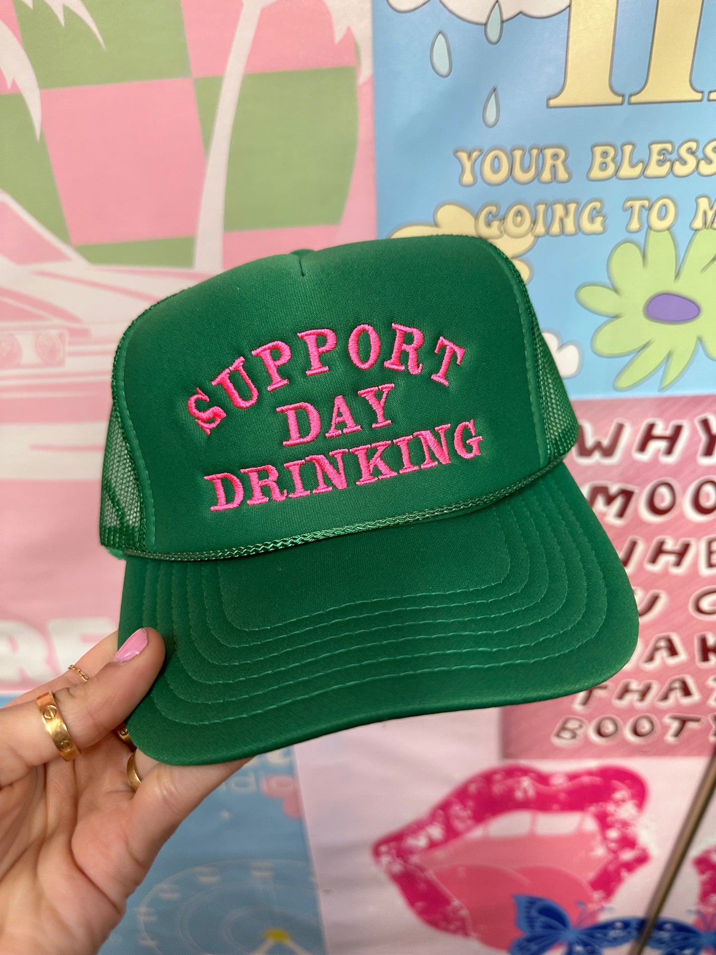 Support Day Drinking Kelly Green Trucker Hat