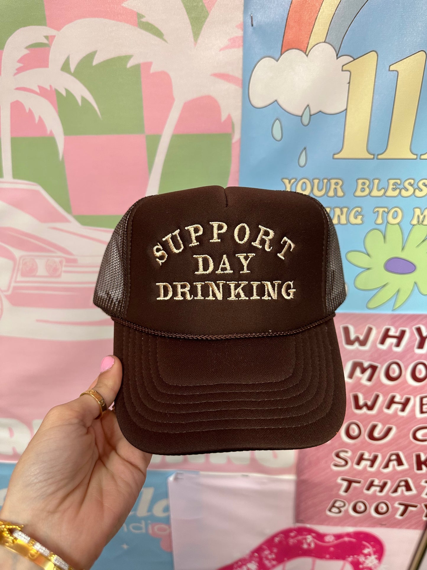 Support Day Drinking Brown Trucker Hat