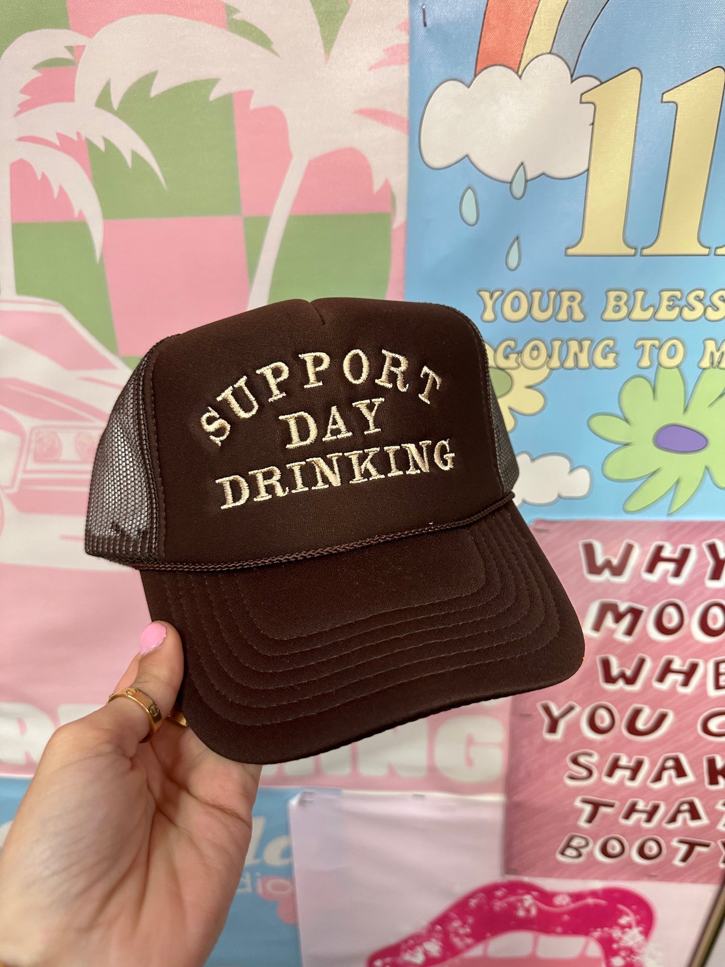 Support Day Drinking Brown Trucker Hat