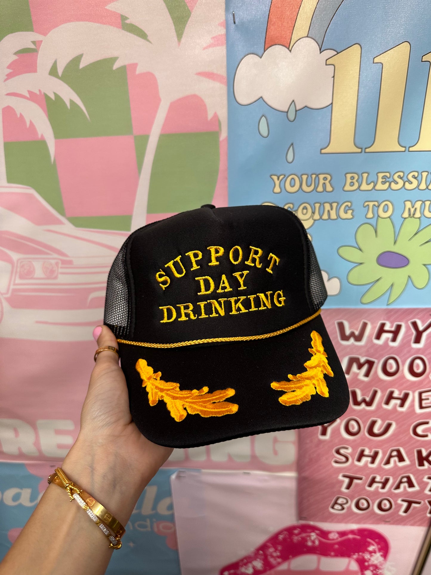 Support Day Drinking Gold Leaves Trucker Hat