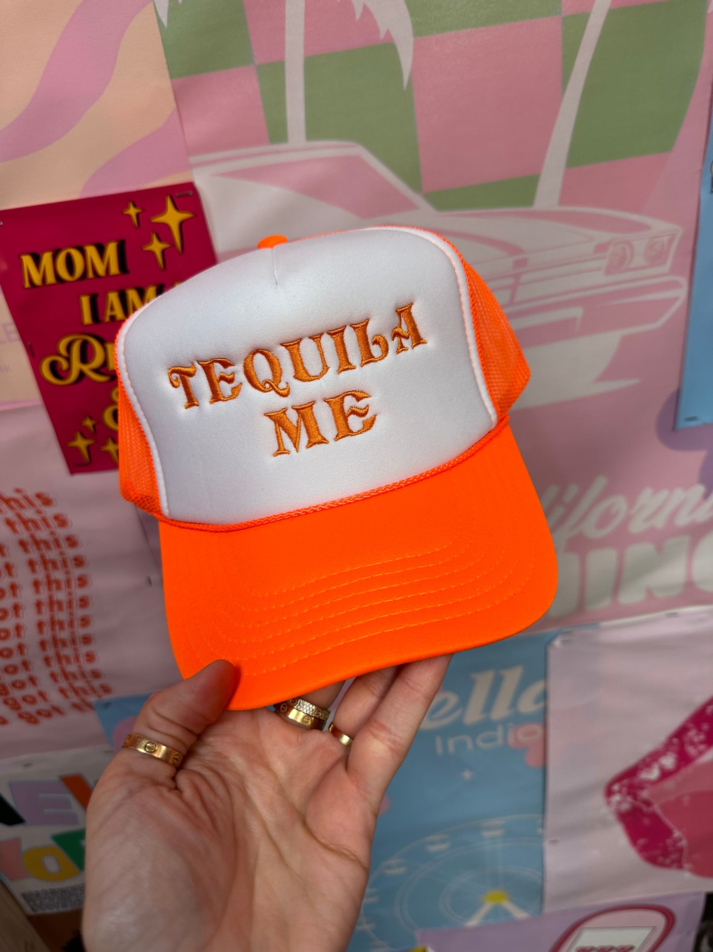 Tequila Me Neon Orange Trucker Hat