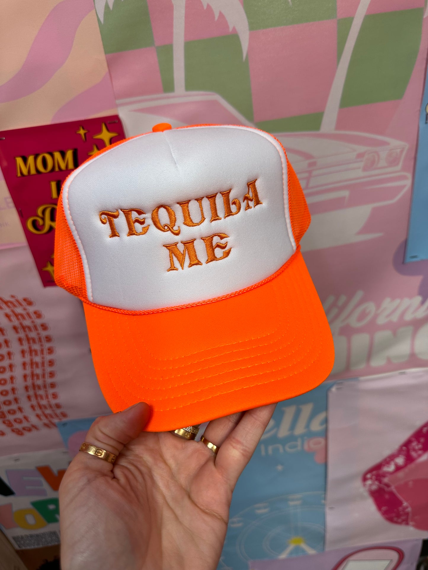 Tequila Me Neon Orange Trucker Hat