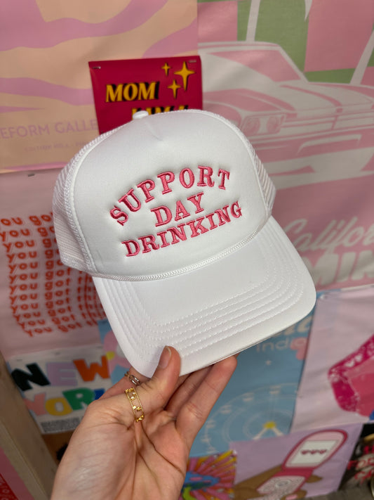 Support Day Drinking White Trucker Hat