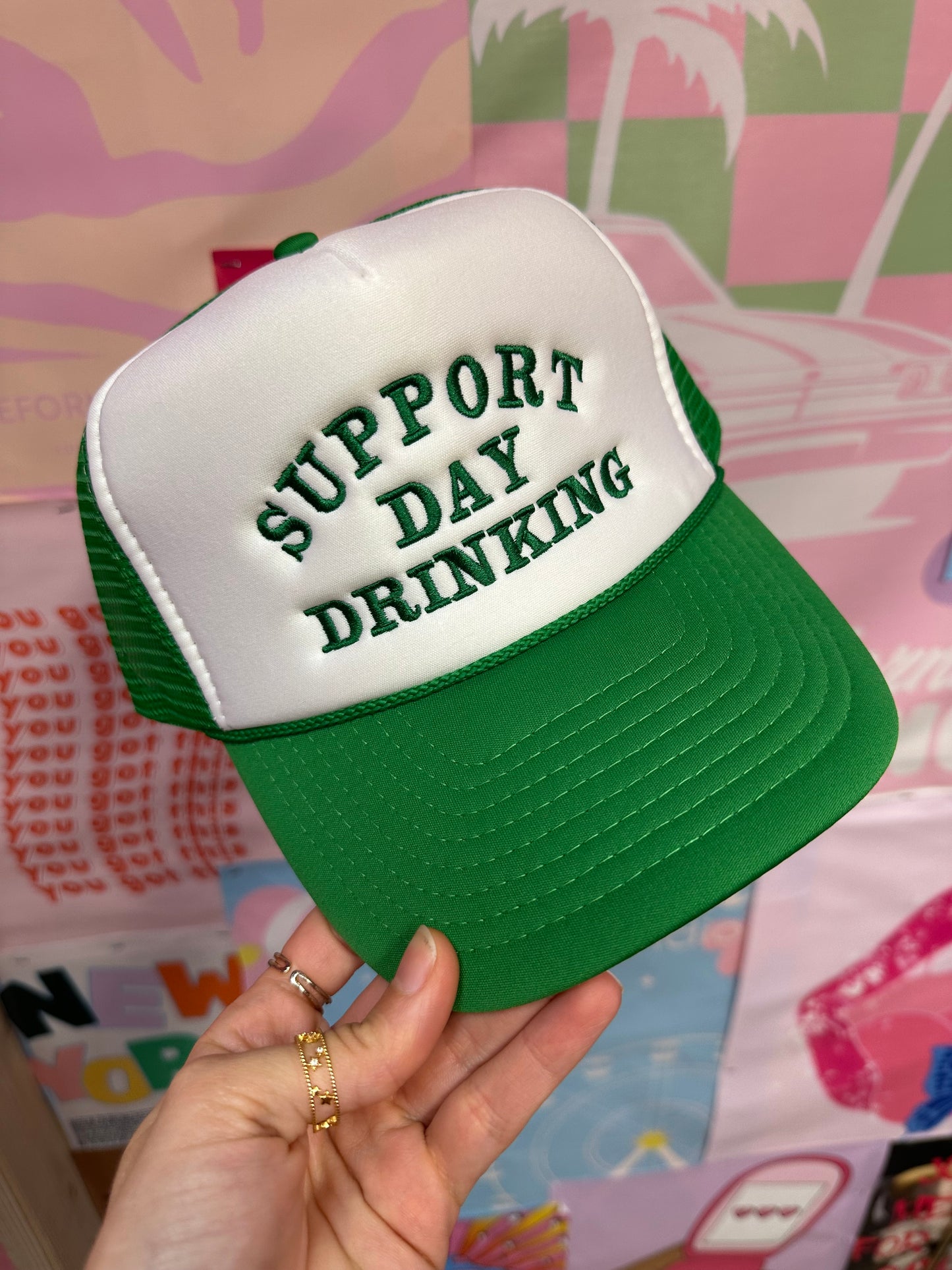 Support Day Drinking Green Trucker Hat