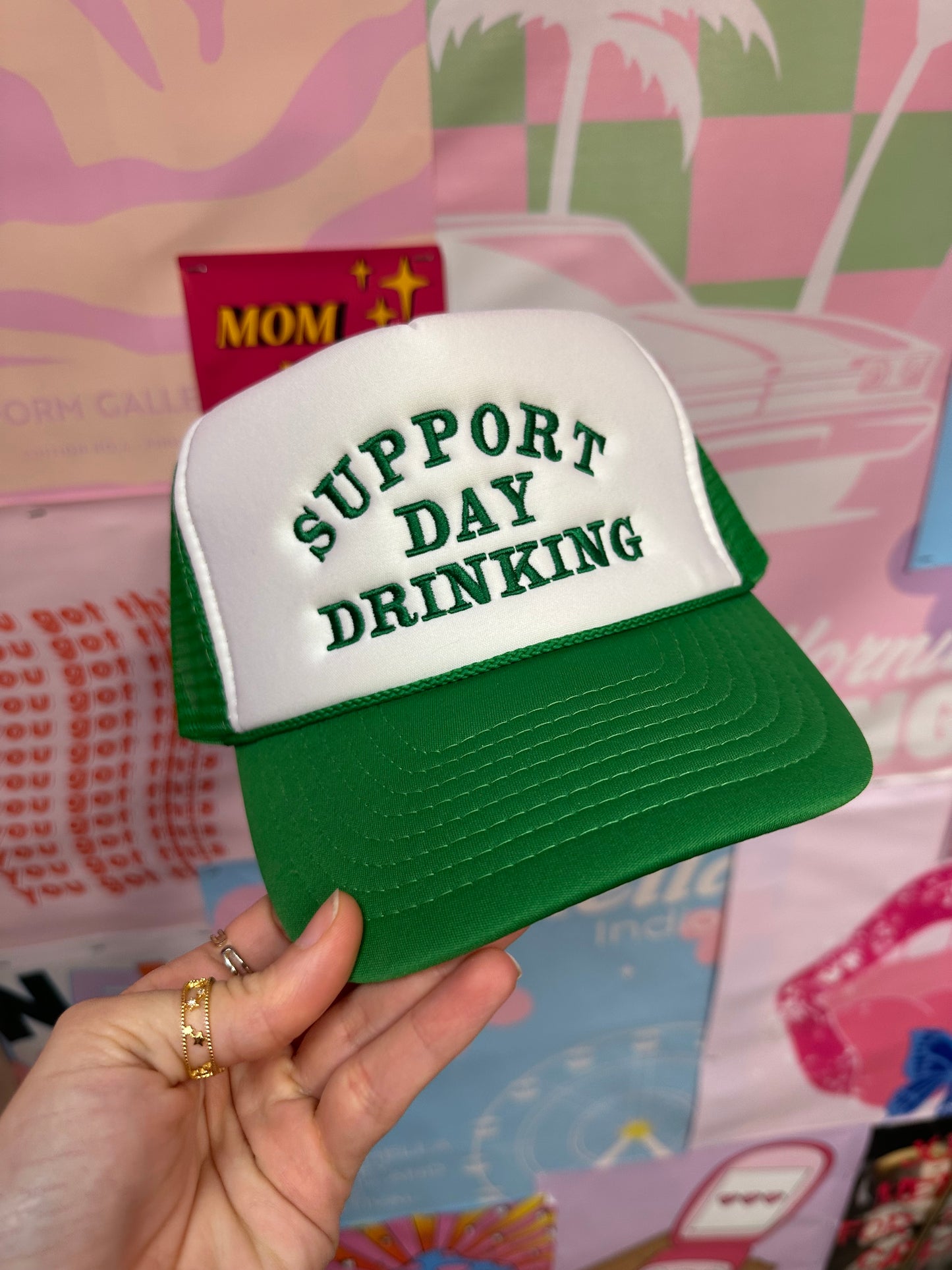 Support Day Drinking Green Trucker Hat