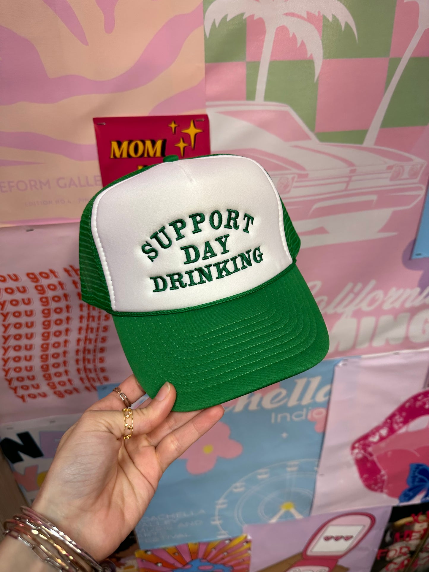 Support Day Drinking Green Trucker Hat