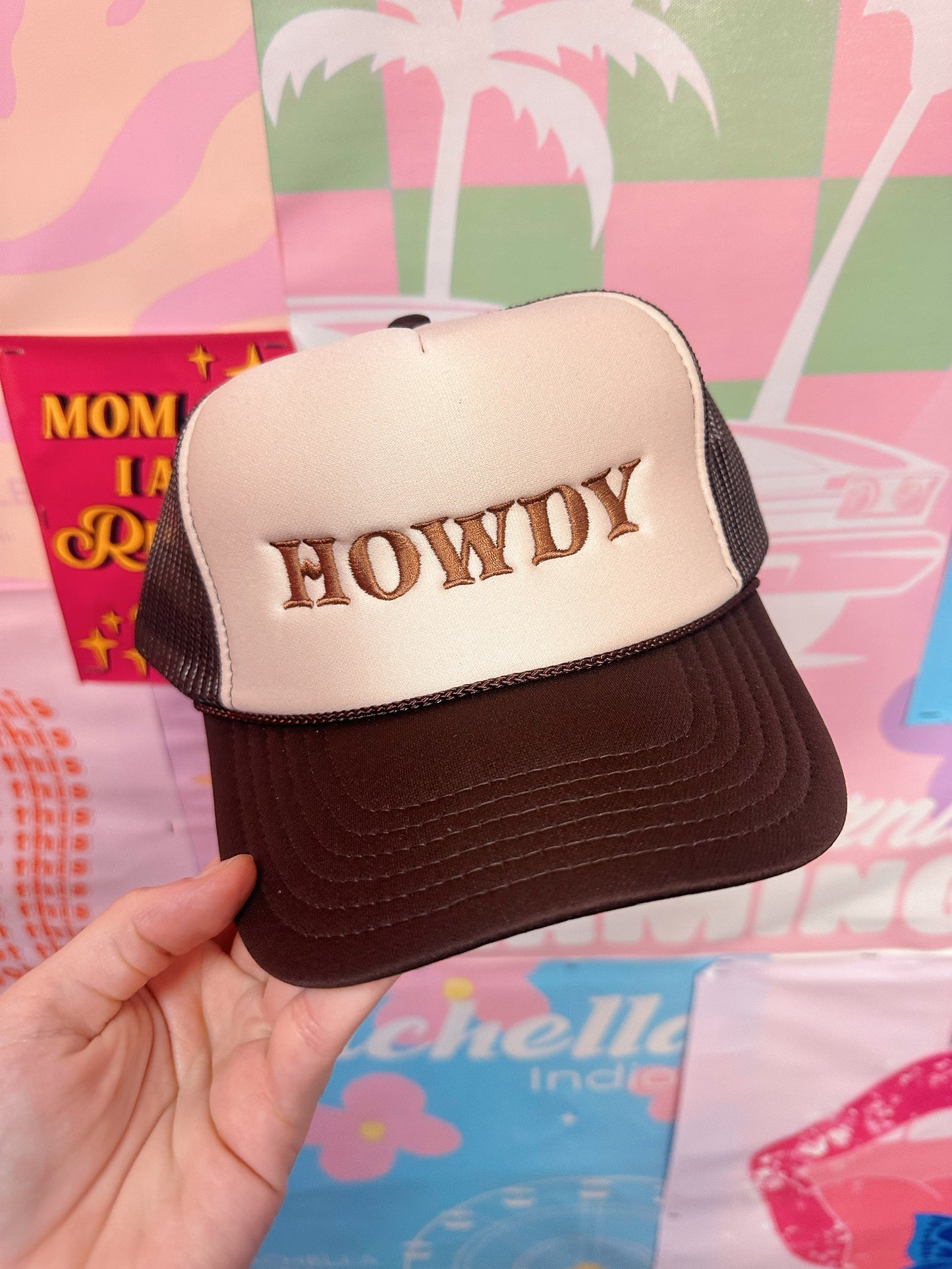 Howdy - Brown with Tan - Embroidery Trucker Hat