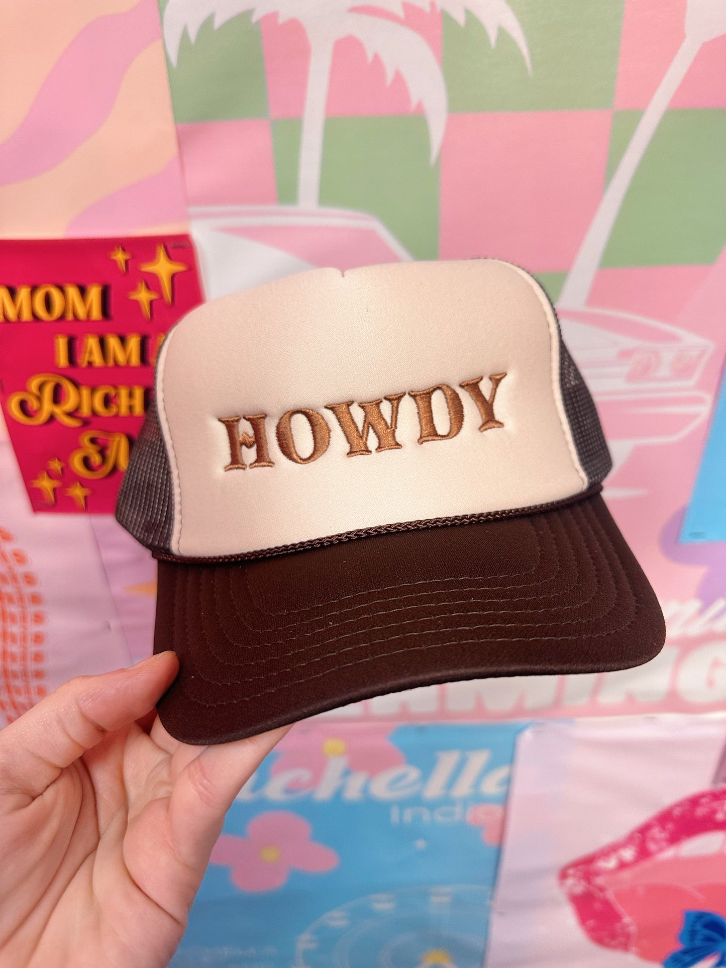 Howdy - Brown with Tan - Embroidery Trucker Hat