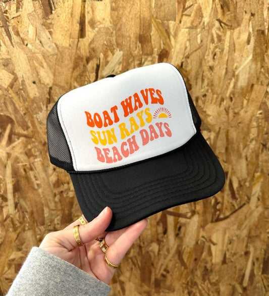 Boat Waves, Sun Rays, Beach Days - Vinyl Trucker Hat