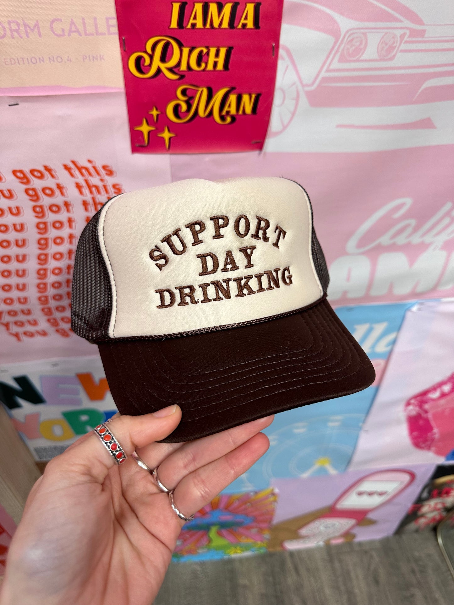 Support Day Drinking Brown/Tan Trucker Hat