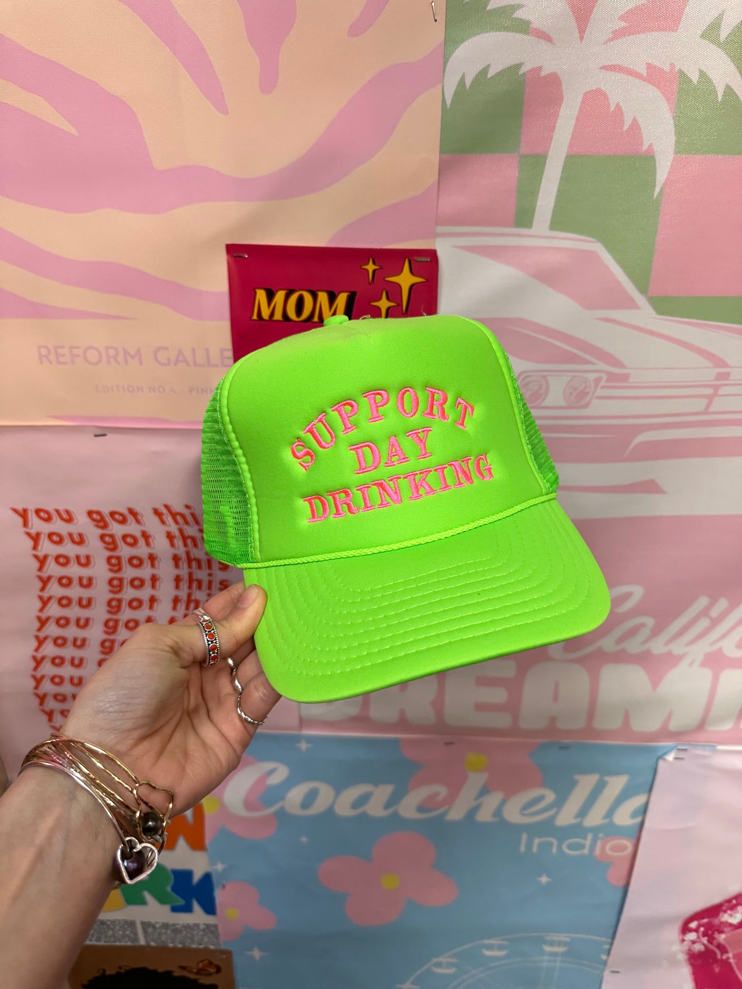 Support Day Drinking Neon Green Trucker Hat