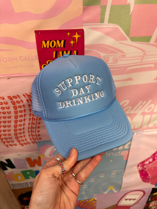 Support Day Drinking Cool Blue Trucker Hat