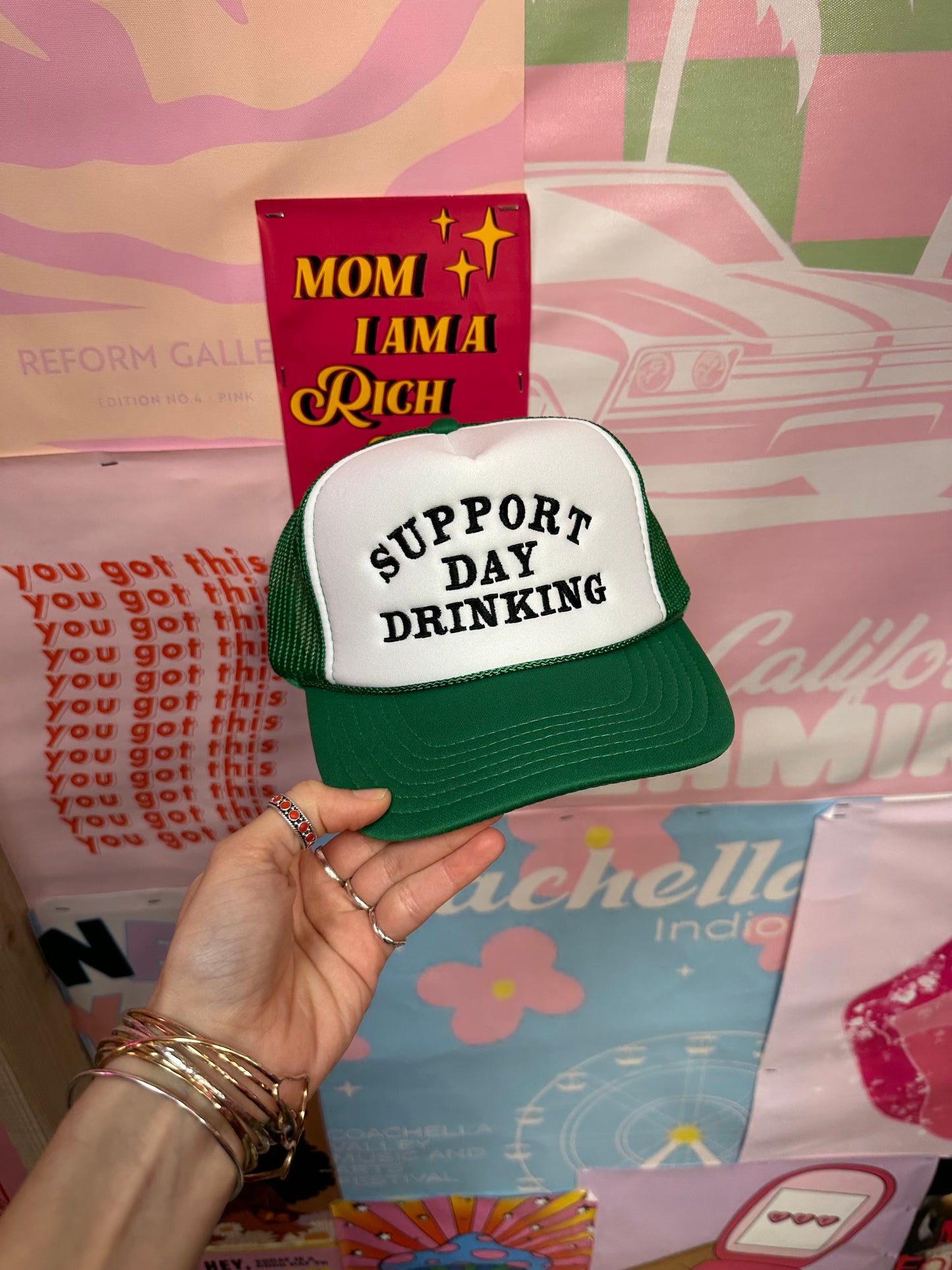 Support Day Drinking Green Trucker Hat