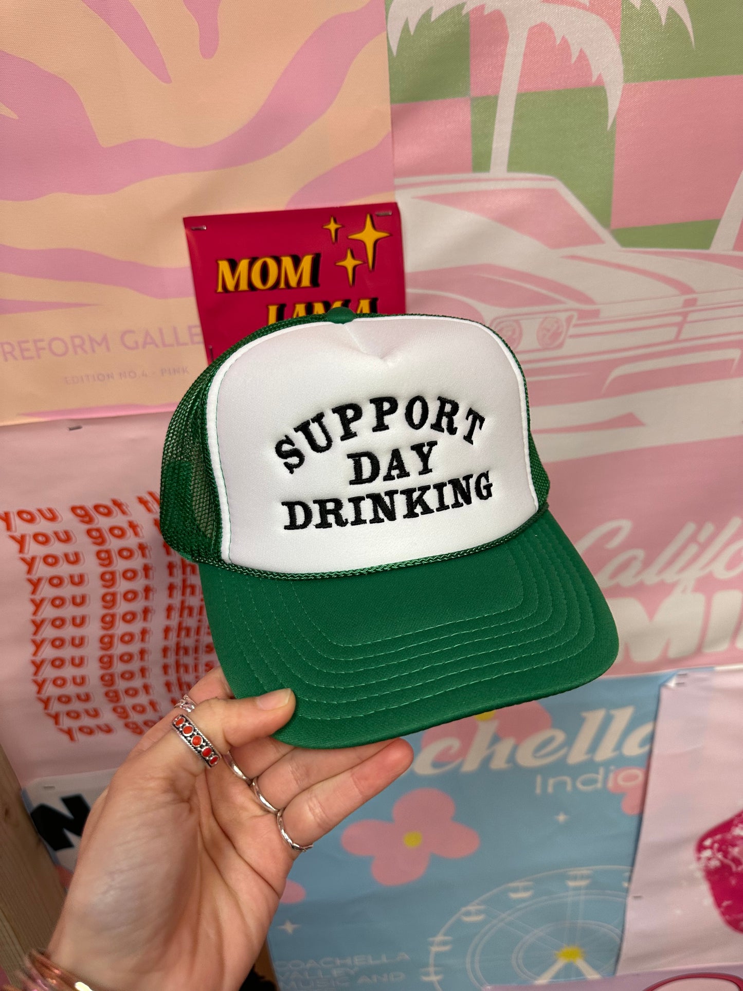 Support Day Drinking Green Trucker Hat