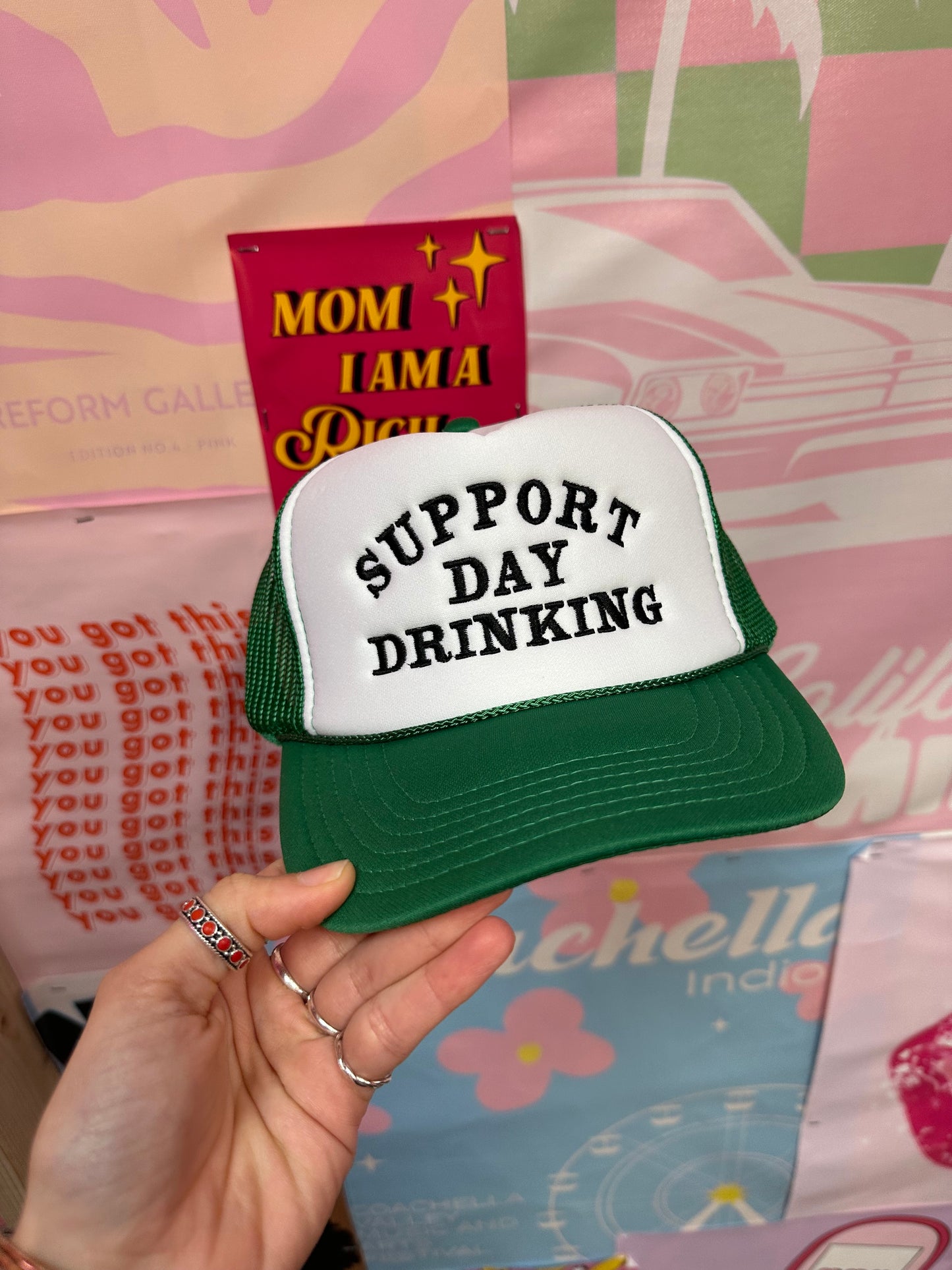 Support Day Drinking Green Trucker Hat