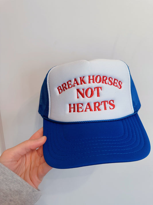 Break Horses Not Hearts Blue Trucker Hats