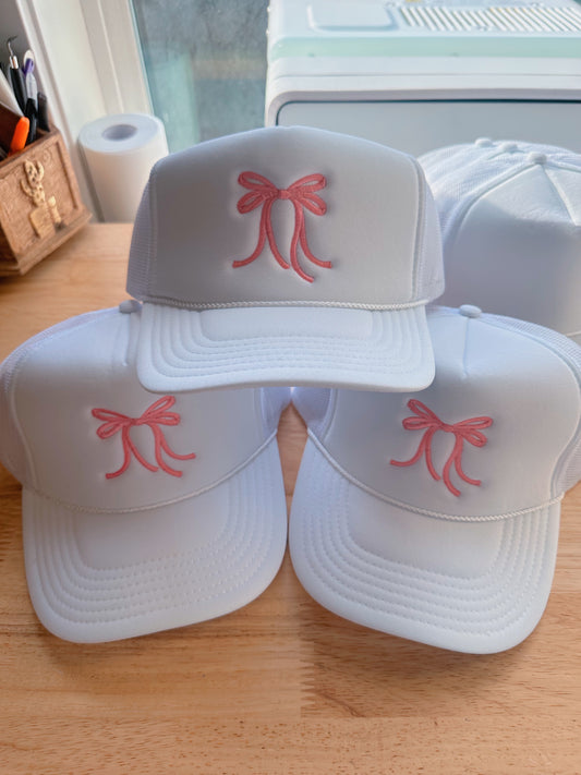 Pink Bow White Trucker Hat